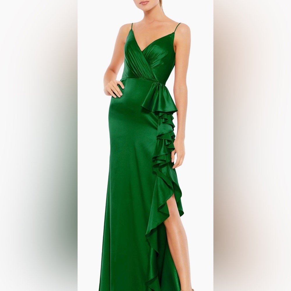 Mac Duggal satin ruffle gown
